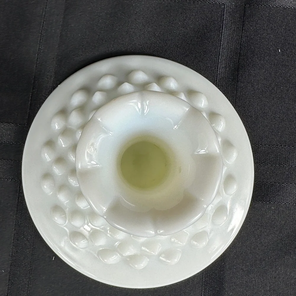 Fenton White Milk Glass Hobnail Candle Holder Set Footed 6-Way Bowl Candlestick